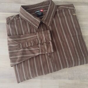 Men's Tony Hawk Button Up Long Sleeve Shirt Front Pocket Logo Brown Strip XXL